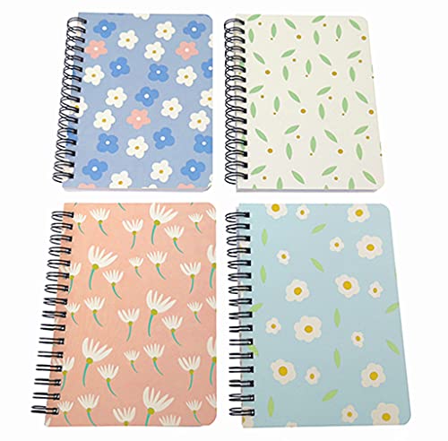 4 Pack A6 Spiral Notebook Journal,Wirebound Ruled Sketch Book Notepad Diary Memo Planner,A6 Size(5.7X4.1") & 80 Sheets (Flower B) #TOP1