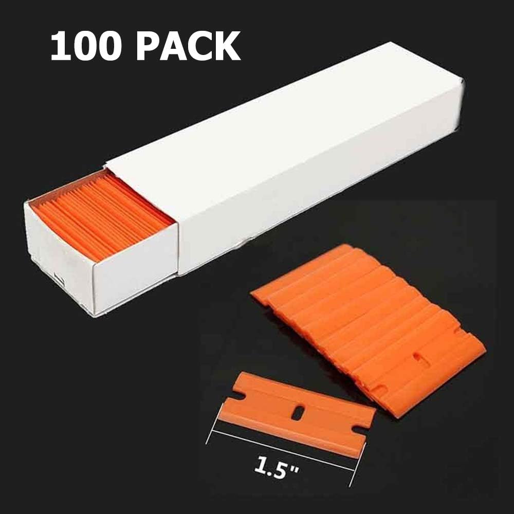 BEoffer 2 Pack Razor Blade Scrapers + 100 Pack Plastic Replacement Blades Stickers Decals Paint Labels Scraper Removal Tool for Auto Window Glass Tint Vinyl Tool NO Scratched