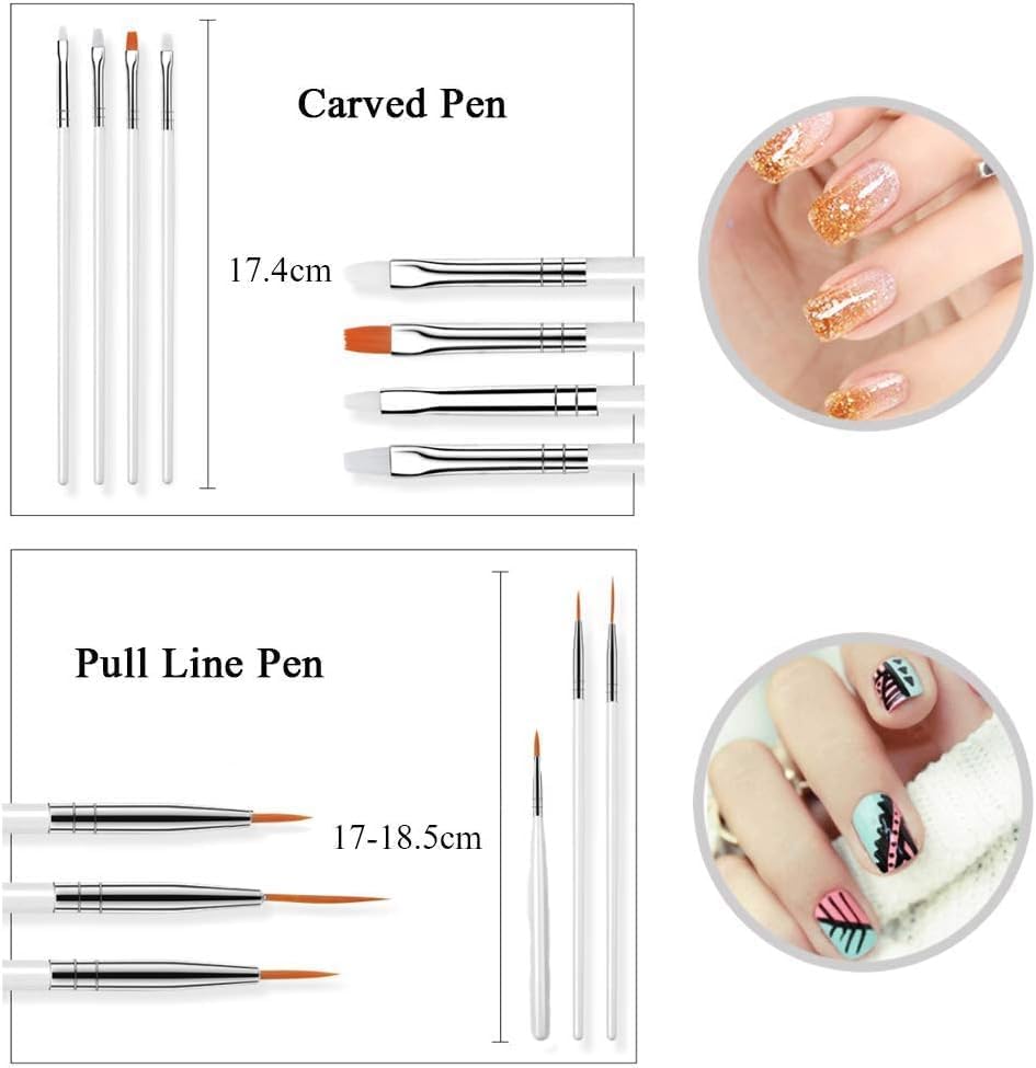 Rubyface 28 pcs Nail Art Brush kit,15 pcs Nail Art Brushes Kit with 5 pcs Nail Dotting Pens, 3Pcs Nail Art Liner Brush, 5 Pcs Silicone Nail Art Sculpture Pen, Dual Tipped Silicone Rhinestone Nail Polish Carving Pen, Multicolored 2
