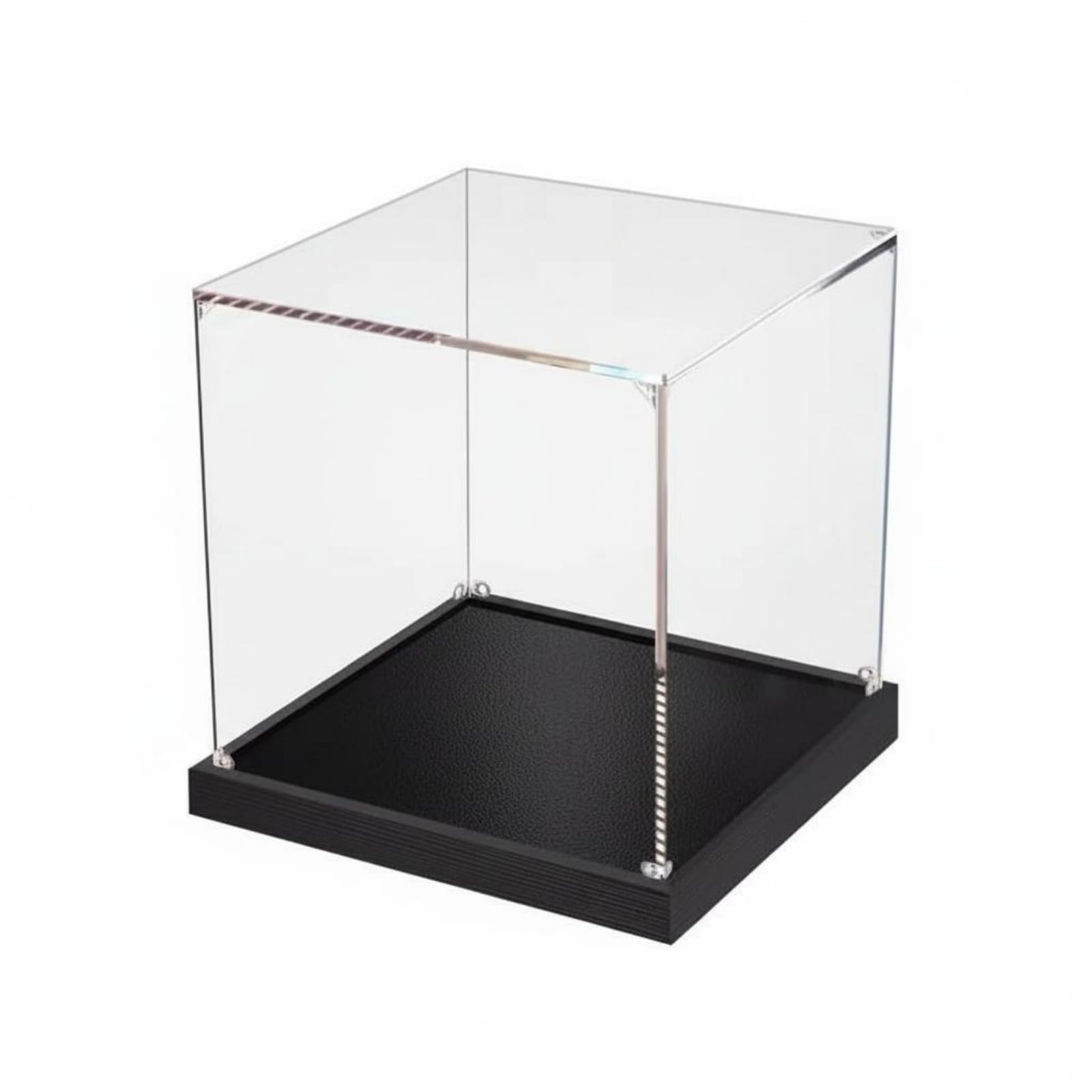Caja Acrílica Transparente Fácil Montaje Cubierta Antipolvo Figuras Sin Pegamento Almacenamiento Doméstico para, 20x25x50 Cm Largo X Ancho X Alto, Base Negra