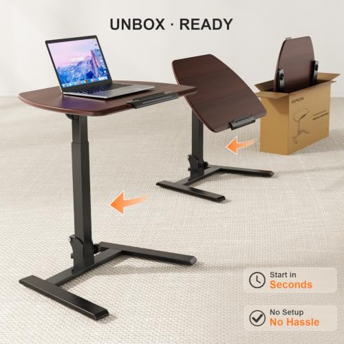 Image of ROMOON Folding Portable Standing Desk with Wheels, No-Assembly Rolling Height-Adjustable Sit-Stand Table, Space-Saving Foldable Laptop Cart for Home Office and Computer Workstation (Walnut)