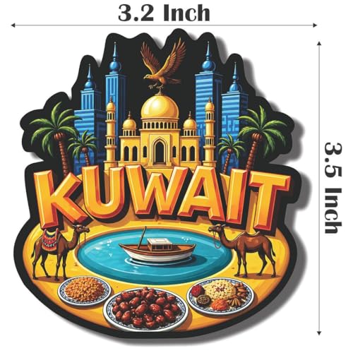 Image of CVANU Kuwait Country Landmark Theme 2pcs MDF Fridge Magnet - Wooden Travel Souvenir Refrigerator Decorative Collectible Magnet