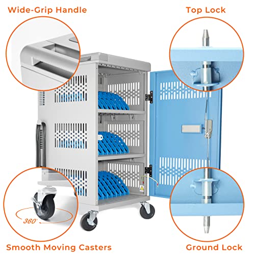 Metateel Fully Assembled 30 Bay Mobile Charging And Storage Cart For Ipad,Chromebook And Laptop Computer With Keypad Lock,Up To 14-Inch Screen Size,Surge Protection,Front & Back Access Locking Cabinet #TOP3