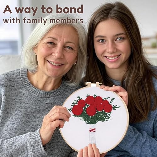 Image of TGFXA 5 Pack Beginner Embroidery Kit for Adults Spring Adult Craft Kits Cross Stitch with Flower Stamp Patterns Punch Needle Kits Adults Beginner Includes Rose Sunflower