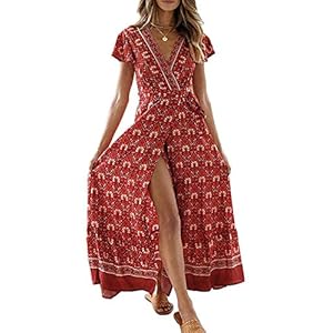 ZESICA-Womens-Bohemian-Floral-Printed-Wrap-V-Neck-Short-Sleeve-Split-Beach-Party-Maxi-Dress ZESICA Women's 2024 Bohemian Floral Printed Wrap V Neck Short Sleeve Split Beach Party Maxi Dress,Lychee Red,Medium