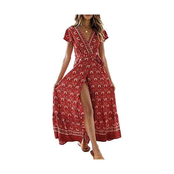 ZESICA-Womens-Bohemian-Floral-Printed-Wrap-V-Neck-Short-Sleeve-Split-Beach-Party-Maxi-Dress ZESICA Women's 2024 Bohemian Floral Printed Wrap V Neck Short Sleeve Split Beach Party Maxi Dress,Lychee Red,Medium