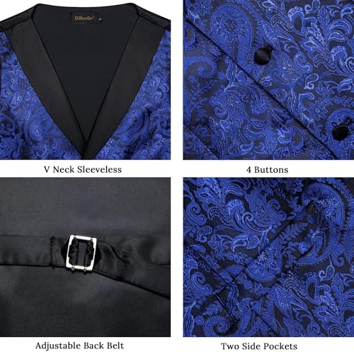 Image of DiBanGu Mens Paisley Suit Vest Silk Jacquard Waistcoat and Necktie Set Formal Shawl Collar Dress Vest 7PCS for Wedding Party