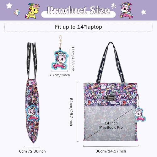 Image of tokidoki Large Tote Bag with Unicorno Keychain Laptop Travel Bag Shoulder Work Tote Weekender Bag Handbag for Women