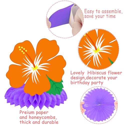 Image of Hawaiian Hibiscus Flowers Honeycomb Centerpieces 11PCS Luau Party Table Decoration Tropical Aloha Table Centerpieces Hawaii Party Decor for Tables Summer Holiday Party Supplies