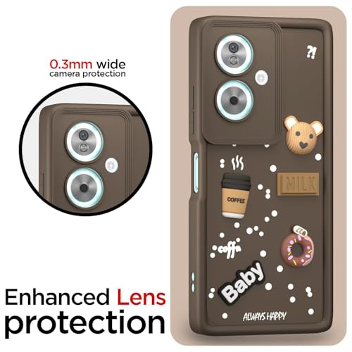 Image of Bintage Cute Fun Ball | Taddy Cartoon 3D Smiley Coffee Cup | Milk Donut | Full Camera Protection Back Cover Compatible for Oppo CPH2553 / Oppo A79 5G - Brown