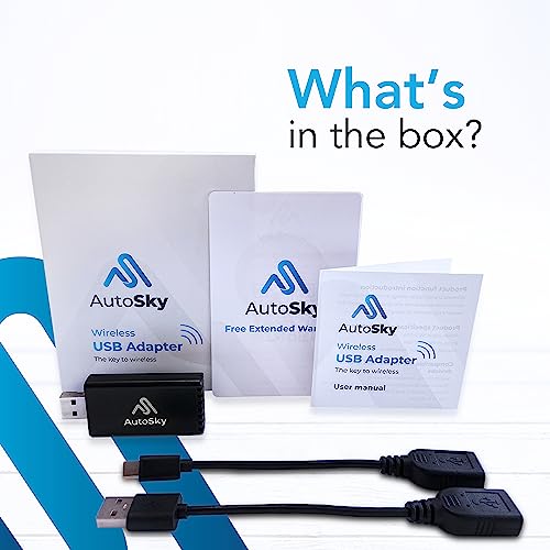 Adaptador CarPlay sem fio – Mais recente e mais rápido de 5 GHz – AutoSky – Plug and Play – Cabos US