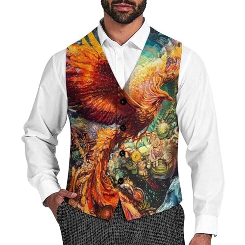 Fire P.hoenix Treasure Jewelry Men's Formal Suit Vest for Business Formal Or Casual Dress Waistcoat Wedding