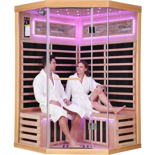 Image of OUTEXER Sauna Corner Saunas for 2-3 Person 120V Indoor Canadian Hemlock