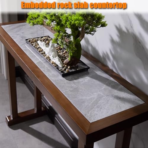 Mesa consola de losa roca y madera YVYKFZD, mueble de entrada rectangular de alta gama 5
