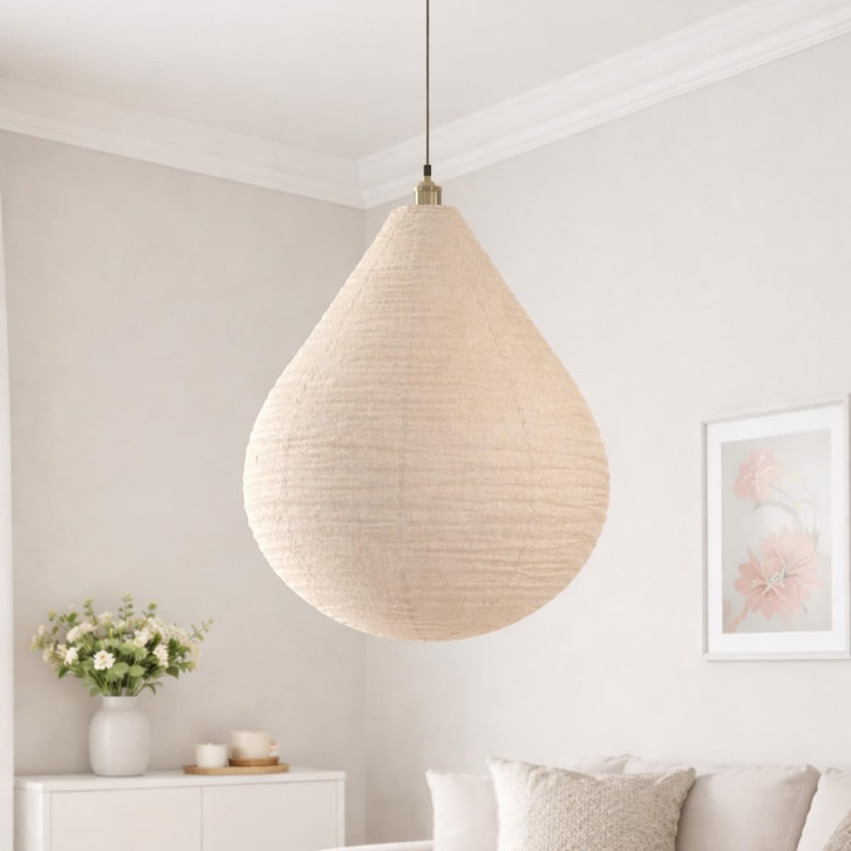 Cgc Lighting Oatmeal Teardop Indoor Ceiling Handmade Easy Fit Linen Lampshade, Scandinavian Minimalist Style, Non Electrical (Oatmeal Teardop)