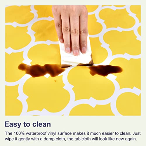 Hipinger Vinyl Square Tablecloth with Zipper and Umbrella Hole, Outdoor Oil Waterproof PVC Table Cover for Patio 60 Inch Round, Yellow Moroccan, 60" Round-Zippered by Hipinger - Used condition - Image 3