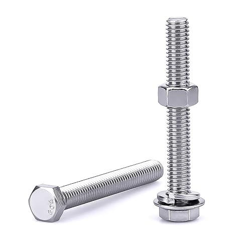 Miniatura 8 de Tornillos hexagonales de acero inoxidable de 14-20 x 3-12 pulgadas (10 juegos) con tuercas arandelas planas, arandelas de bloqueo, 304 SS 18-8,