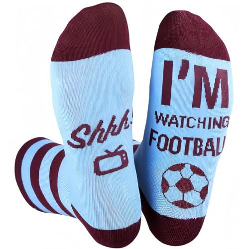 Himozoo Funny Football Fan Socks Football Gifts for Men Claret Blue Novelty Socks Shhh! Im Watching Football Gifts for Husband Brother Dad UK Size 6-11