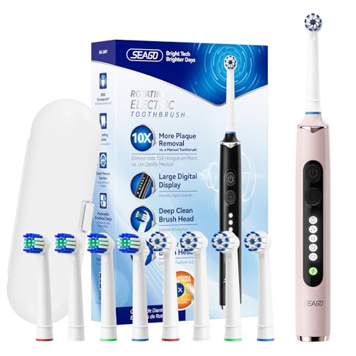 Seago Rotating Electric Toothbrush for Adults with Travel Case, 8 Brush Heads, 5 Modes with...