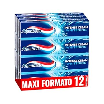 Aquafresh Intense Clean Whitening, Dentifricio Sbiancante, Pulizia Profonda dei Denti, Pacco da 12 x 75ml