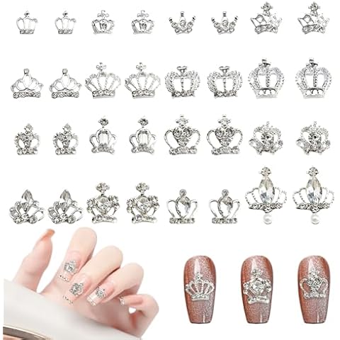 Crown Nail Charms, 30 Pcs Silver Rhinestones Cover