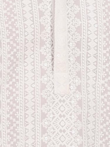 Image of See Designs Men's Full Sleeve Mandarin Collar Chikankari Embroidered Straight Kurta with Salwar