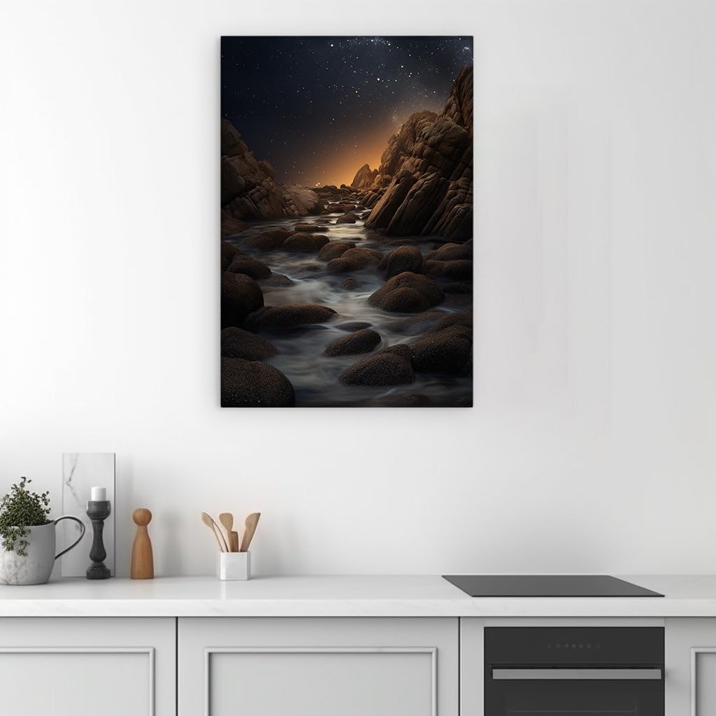 Canvas for Living room. Under the Starlit Sky � Dawn's Gentle Arrival by the Serene River, 27 x 18 inch Canvas Wall Art - Contemporary Masterpieces - Modern Home Decor - 69x46 cm (27x18 inch)