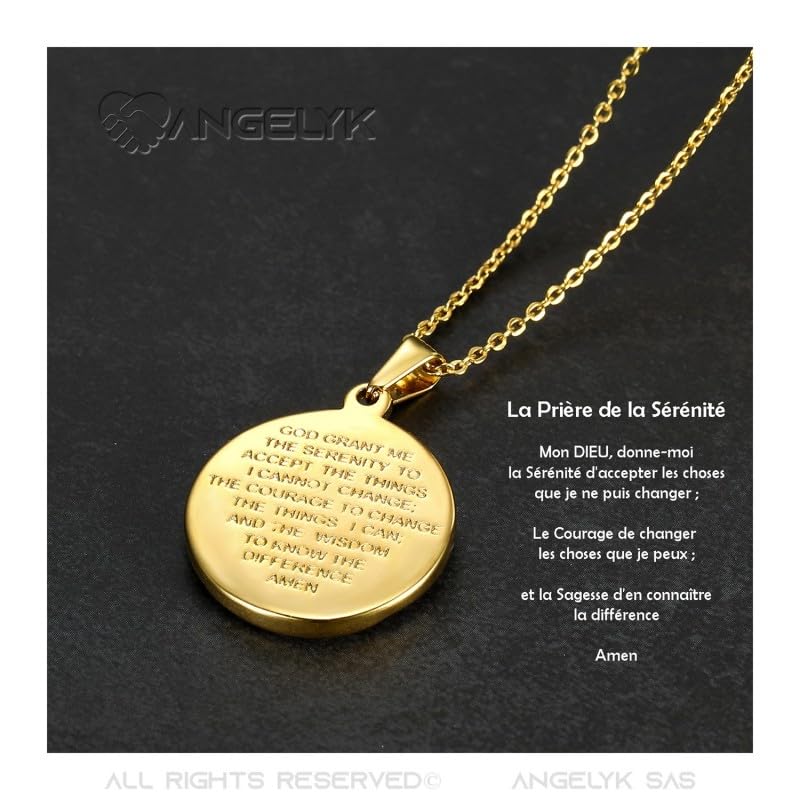 BOBIJOO JEWELRY - Colgante Medalla Milagrosa de la Inmaculada Concepción de la Santísima Virgen María Chapado en Oro de Acero con Oro