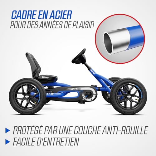 Berg Toys Buddy Blue Pedal Go Kart for Kids– Adjustable Ride On Toy for Ages 4-8 – Go Karts with BFR System and Adults Outdoor Pedal Car for Kids