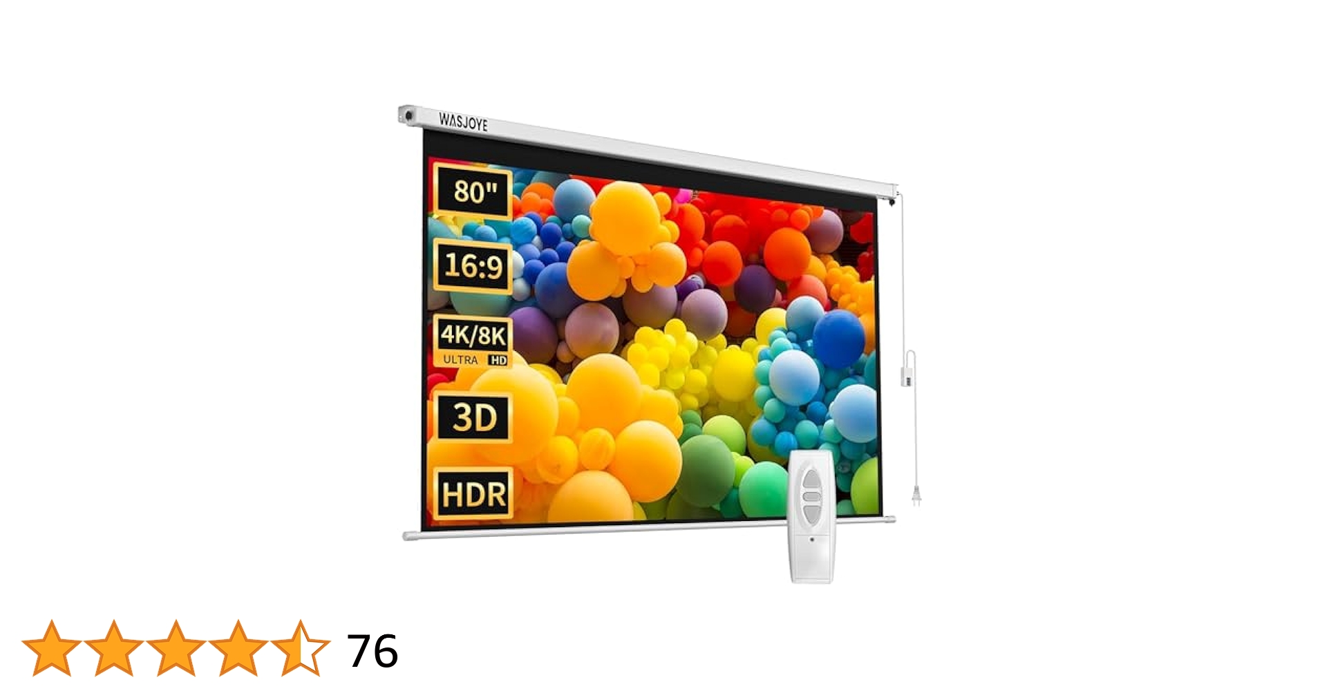 プロジェクタースクリーン 80インチ 16:9 両端給電 電動スクリーン Amazon | WASJOYE プロジェクタースクリーン 80インチ 16:9 電動