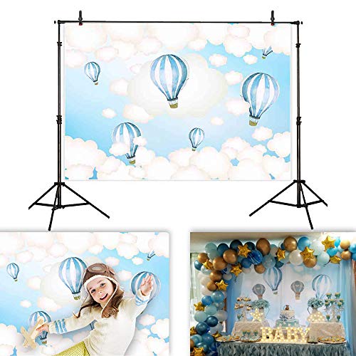 Allenjoy 7x5ft Hot Air Balloon Backdrop Kids Birthday Party Blue Sky and White