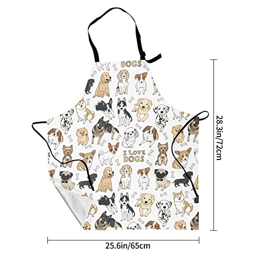 Animal Print Adjustable Waterproof Apron 25"X28" - Cute Funny Dogs - Kitchen Chef Works Cooking Grooming Bbq Aprons For Women Men, Cartoon #TOP4