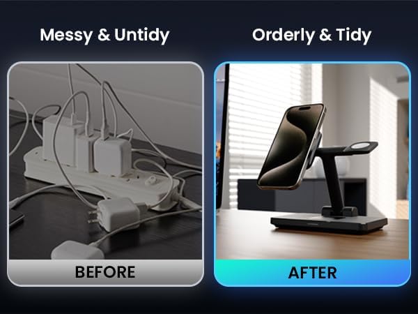 Miniatura 7 de Soporte de carga plegable 3 en 1 para MagSafe estación de carga inalámbrica JoyGeek para iPhone 15141312 Pro Max Plus Mini, base magnética Mag-Safe