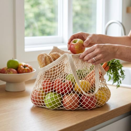 Bolsas de malla para comestibles reutilizables de algodón para cuidar tus frutas 5