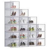 SONGMICS Scatole per Scarpe, Contenitori per Scarpe, Organizzatori Portascarpe Pieghevoli e Impilabili, Fino alla Taglia 47, Set di 18, Trasparente e Grigio Tortora LSP077G18