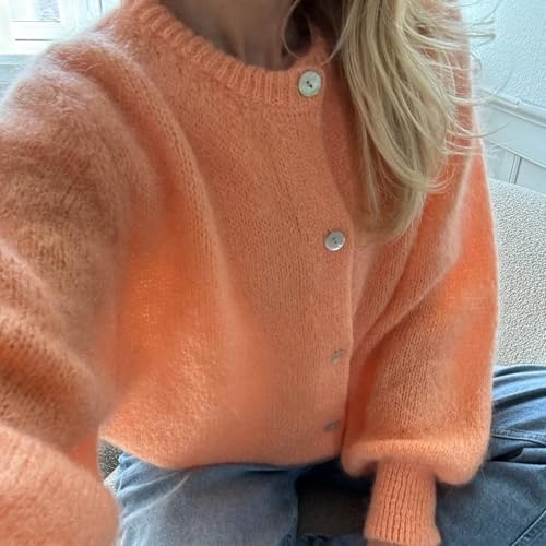 Geagodelia Damen Strickjacke Elegante Langarm Strick Cropped Cardigan Pullover Strickpullover Strickweste Y2k Sweater Knitted Top Herbst Frühling (A - Orange, M)