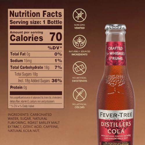 Image of Fever-Tree Distillers Cola - Premium Soda Mixer for Cocktails and Mocktails, 6.8 fl oz Bottles, Pack of 4 - Naturally Sourced, Non-GMO