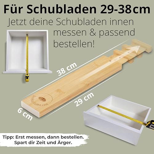 DeinKaufladen.com Schubladentrenner verstellbar aus Bambus – Schubladen Organizer Holz & Schubladenteiler für optimale Ordnung – Schubladen Trenner für Schubladen (29-38cm)