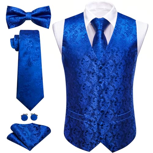 Image of Barry.Wang Men's Suit Vest Tie Bowtie Set Formal Silk Paisley Waistcoat Hanky Cufflinks Lapel Pin Set Wedding Party 7PCS
