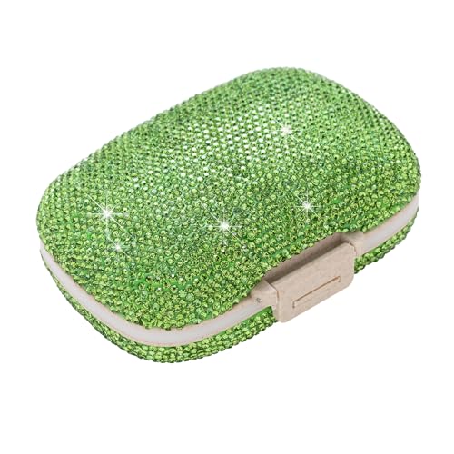 Image of Cute Pill Organizer Small Bling Pill Case for Purse Medicine Vitamin Container Holder Daily Pill Box Container for Women Travel Medicine Kit(Green)