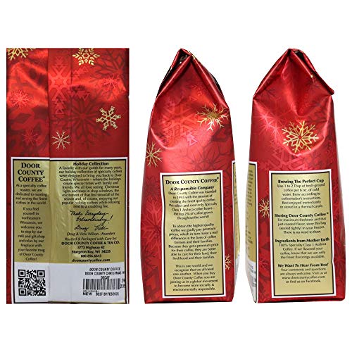 Door County Coffee, Holiday Flavored Coffee, White Christmas, Vanilla Ice Cream Flavored Coffee, Medium Roast, Ground Coffee, 8 oz Bag
