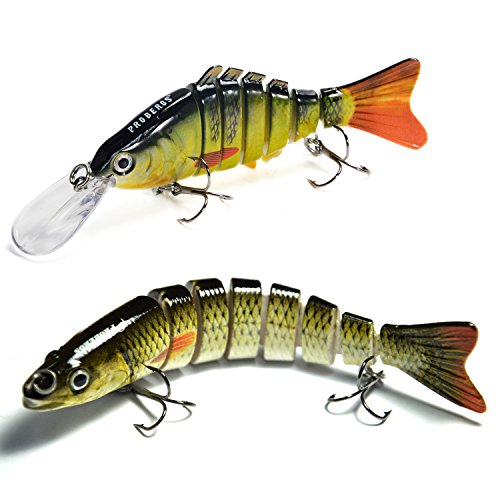 Bass Fishing Lure Swimbait Hard Lures- Rattling Trap Lure with Multi Segments and 2 Trebles Hooks 1/2-Ounce 4.4-Inch and 5/8-Ounce 5-Inch 8 Segmen (Multicolor-2pcs)