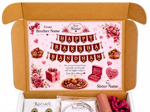 Image of Raksha Bandhan Gift Hamper for Sister with Name, 10 Items