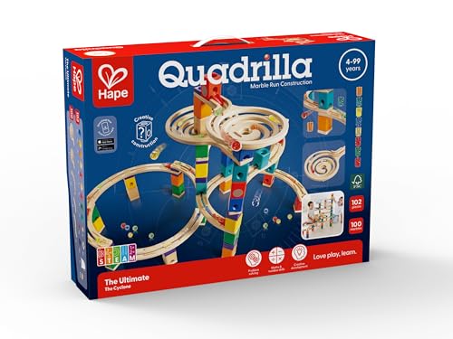 Image of Hape Quadrilla Cyclone Wooden Marble Run Race Maze Construction Building Set| STEM Educational Learning Toys for Kids