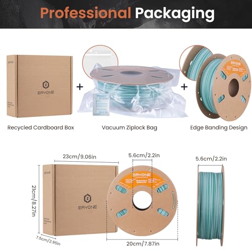 Image of ERYONE Matte Rock Rainbow 3D Printer PLA Filament 1.75 + /-0.03mm, Matte Multicolor Filament PLA 1KG(2.2LBS) Spool, 30-500mm /s High Speed Printing Twist Rainbow PLA, Frosted Mint