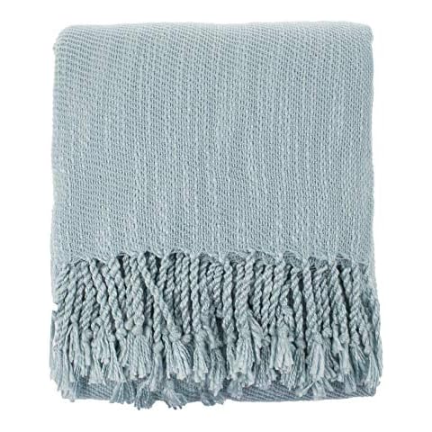 Fennco Styles Classic Woven Solid Lightweight Throw Blanket with Fringe Design 50" W x 60" L - 4 Colors (Aqua) Cover