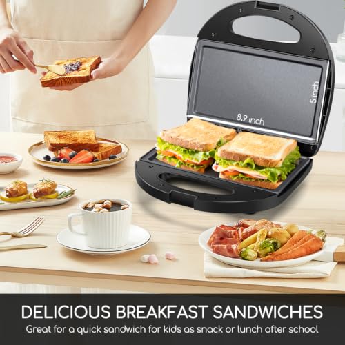 Aigostar Sandwich Maker Flat with Non-stick Deep Grill Surface, Black