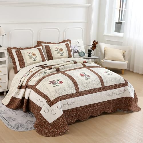Couette brodée florale réversible en coton haut de gamme