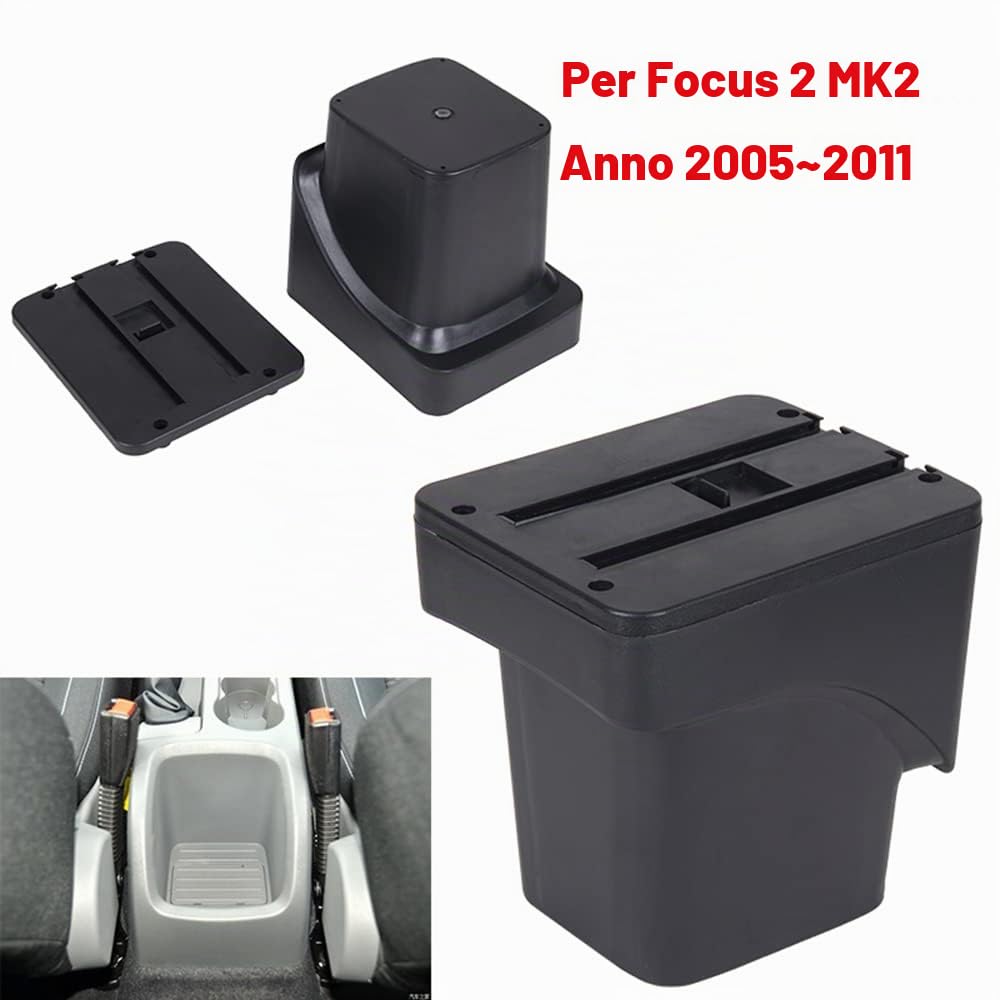 del box auto Center console bracciolo – Contenitore braccioli Compatibile con Ford Focus 2 MK2 2005 2006 2007 2008 2009 2010 2011,Non compatibile con C-Max/Focus 3 MK3