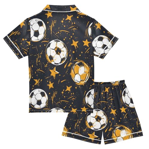ALAZA Soccer Star Watercolor Satin Pajamas Set Short Sleeve Button Down Sleepwear Summer Pjs 2 Piece2